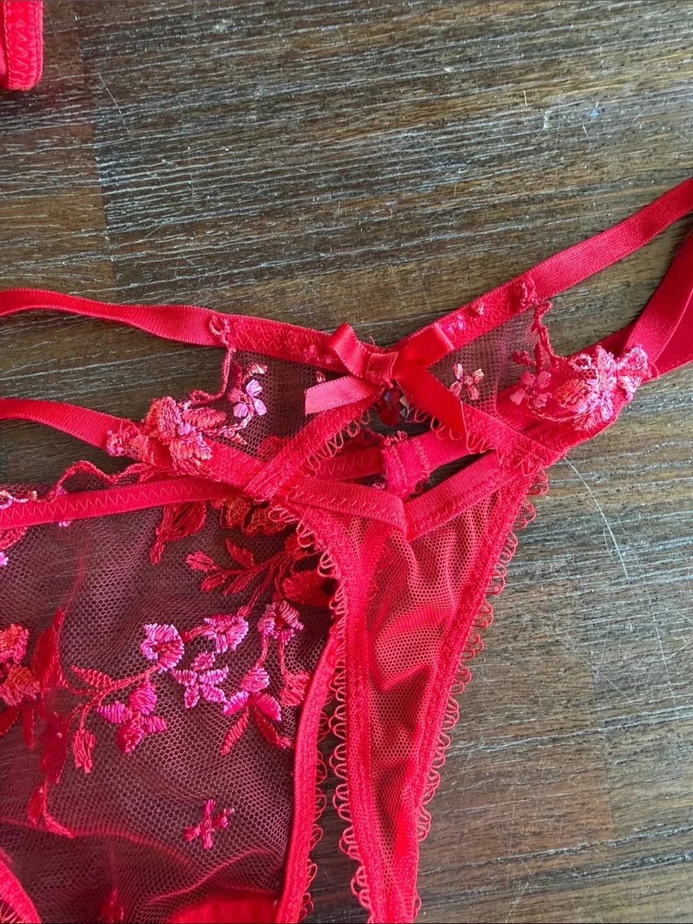 Victoria's Secret Red Ruffle & Embroidered Bikini Pieces